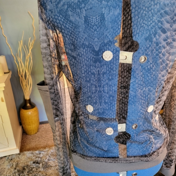 K. Jordan Grey Mesh Skaeskin Bomber Jacket Top~Metallic Sleeve Phone Pckt sz L - Picture 4 of 7